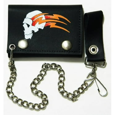 CHECKERED FLAG FLAMES TRIFOLD MOTORCYCLE BIKER WALLET W CHAIN mens NEW #530